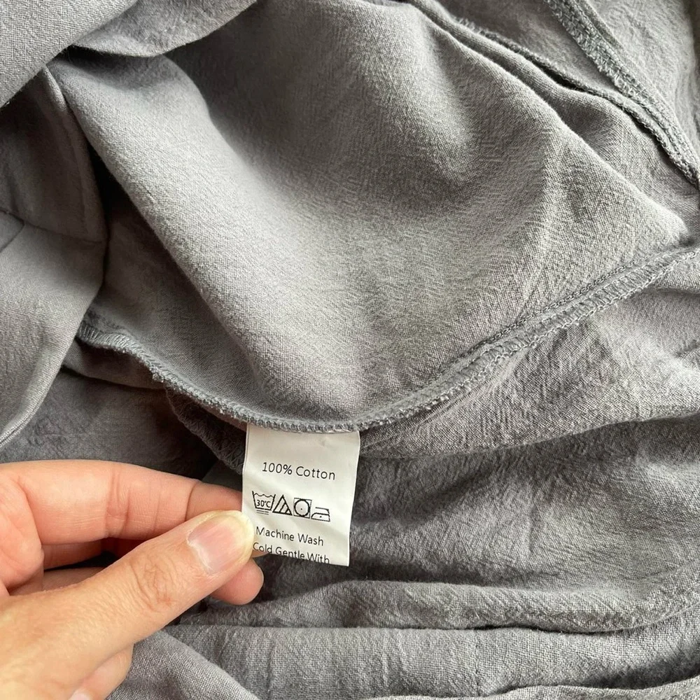 Light Gray Cotton Wide Leg Jumpsuit Romper with Pockets - Picture 3 of 6